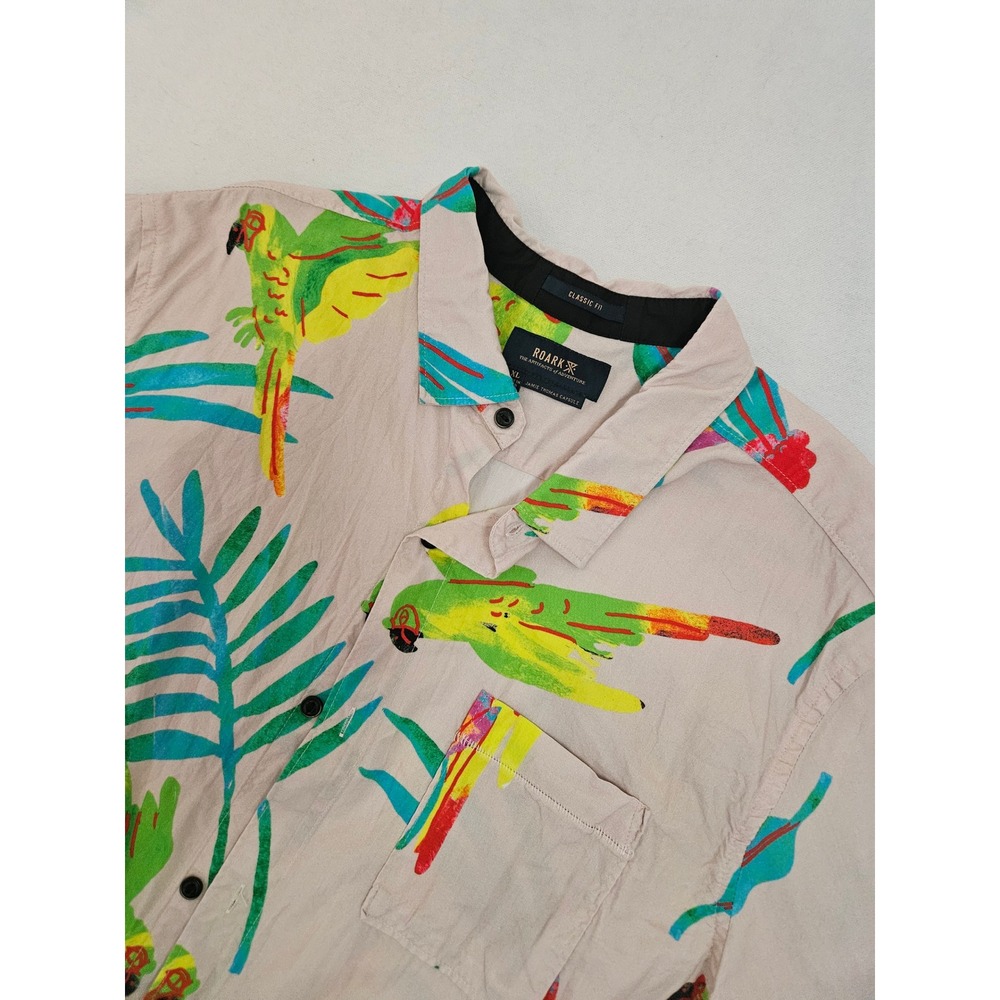 Roark Button Down Mens XL Pink Parrot Tropical Jamie Thomas Capsule Short Sleeve
